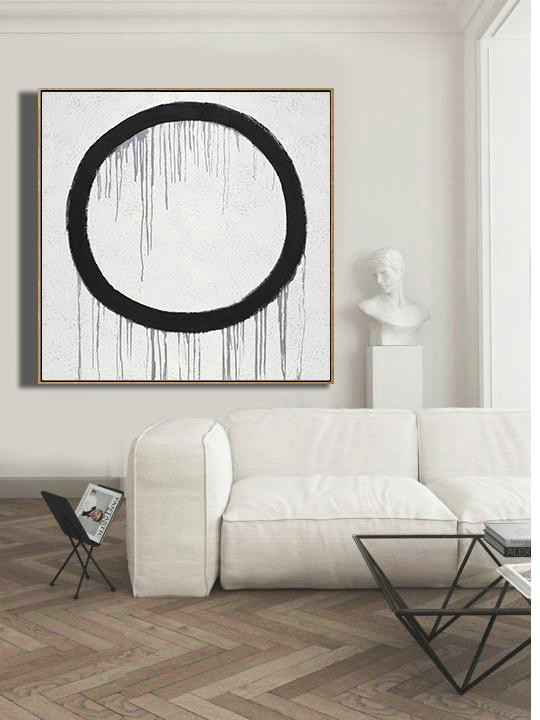 Hand Painted Extra Large Abstract Painting,Minimalist Drip Painting On Canvas, Black, White, Grey - Hand Paint Abstract Painting
